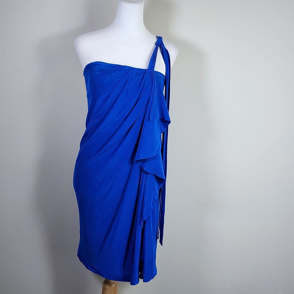 Robert Rodriguez Silk Dress One‎ Shoulder Womens 4 Blue Ruffle Cocktail Party